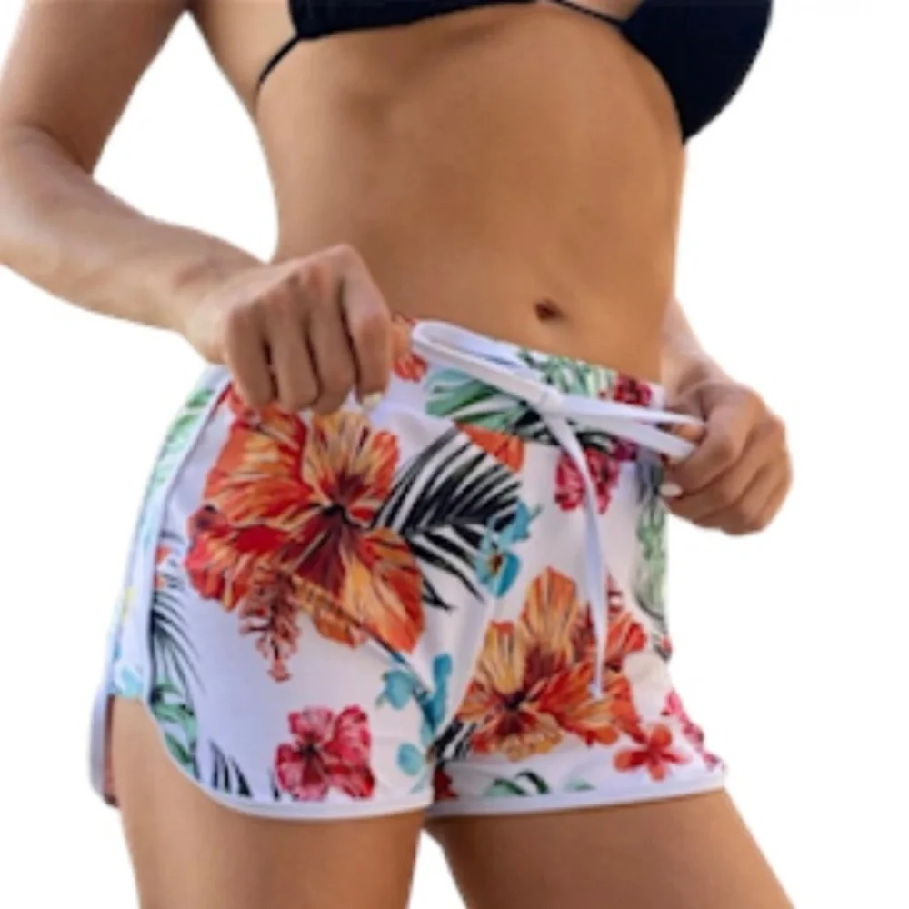 New Bohemian Tropical Hawaiian Hibiscus Flower Contrast Binding Bikini Bottoms - Picture 7 of 8